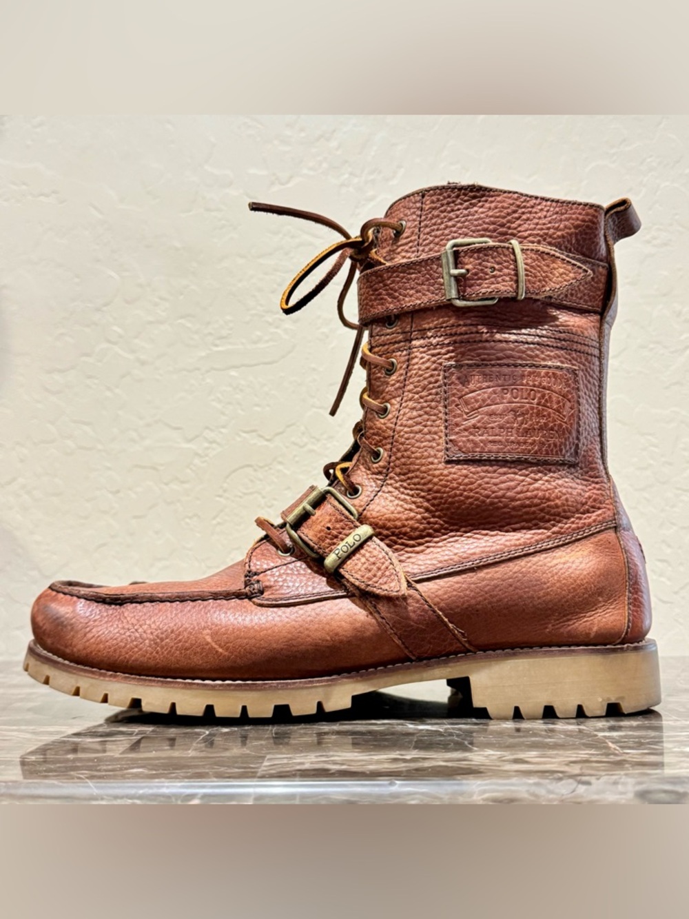 Polo Ralph Lauren Radbourne Leather Lace Up Buckled Combat Boots